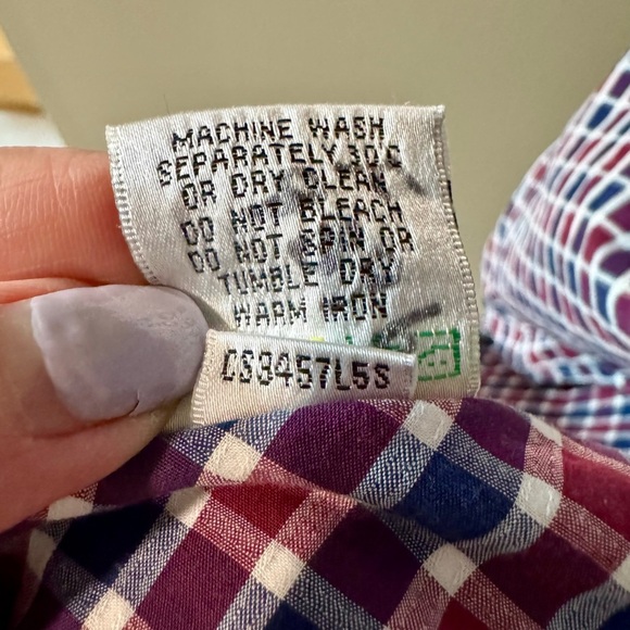 Bugatchi‎ Men's Size Large Shaped Fit Button Front Shirt Navy/Red Plaid - Picture 6 of 7